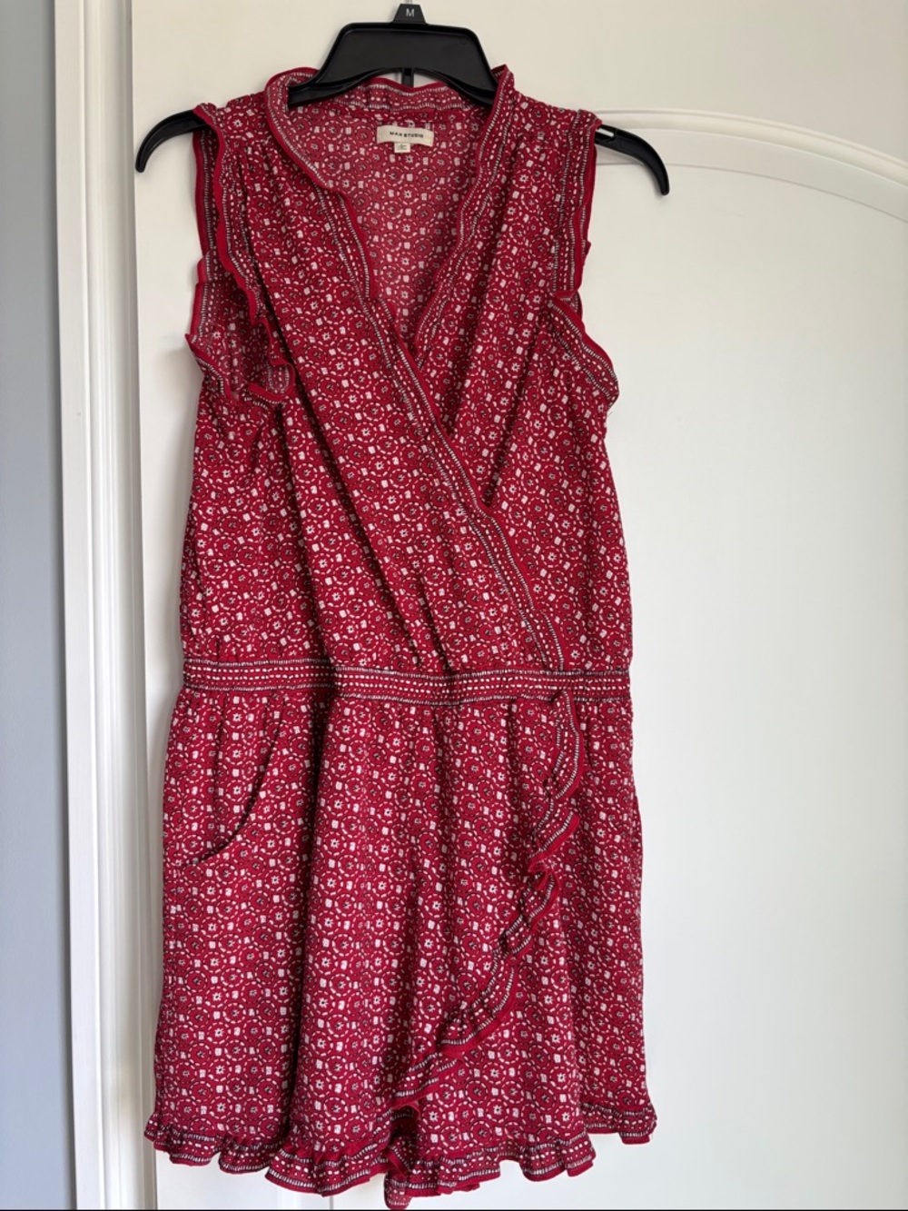 Max Studio Red Floral Wrap-Style Mini Dress